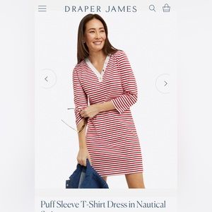 Draper James V-neck T-shirt Dress, Red and White Stripe, Size M